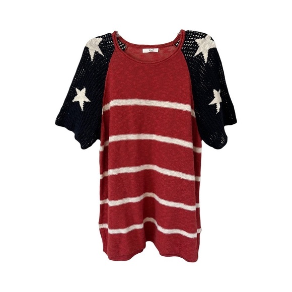 Easel | Stars Stripes Mixed Knit Oversized Cotton Tunic Sweater, Medium - Picture 1 of 5